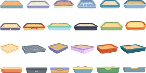 Toilet filler icons set cartoon vector. Animal box. Cute cat