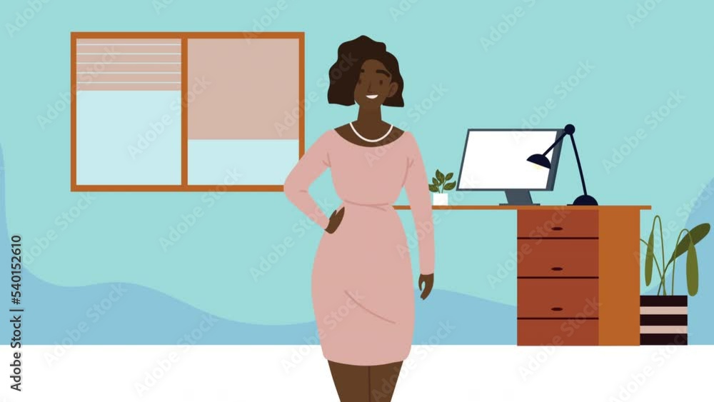 Sticker afro businesswoman worker character animation