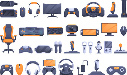 Game accessories icons set cartoon vector. Videogame controller. Console gamepad