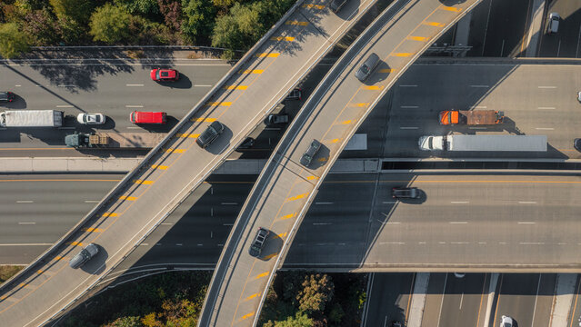 Overhead highway with cars and trucks