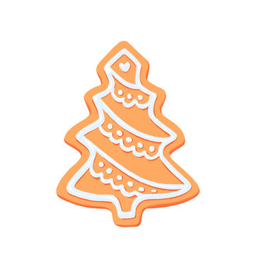 Christmas tree sugar cookie with white icing. holiday seasonal dessert and sweet baked goods. xmas tree gingerbread cookie homemade. isolated on transparent background holiday season food illustration