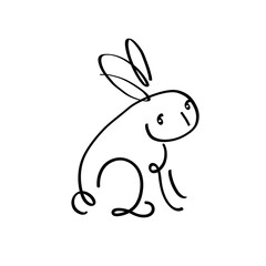 Year of the rabbit zodiac. Hand drawn bunny contour with a paintbrush. Simple minimalist Chinese zodiac of rabbit design for greeting card, poster, banner, brochure, calendar. Vector illustration.
