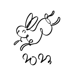 Happy Chinese new year 2023, year of the rabbit zodiac. Hand drawn bunny contour with a paintbrush. Simple minimalist Chinese zodiac of rabbit design. Vector illustration.
