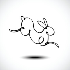 Year of the rabbit zodiac. Hand drawn bunny contour with a paintbrush. Simple minimalist Chinese zodiac of rabbit design for greeting card, poster, banner, brochure, calendar. Vector illustration.