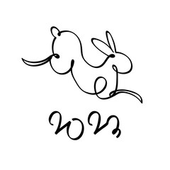 Happy Chinese new year 2023, year of the rabbit zodiac. Hand drawn bunny contour with a paintbrush. Simple minimalist Chinese zodiac of rabbit design. Vector illustration.