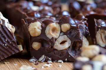 homemade chocolate with lots of hazelnuts