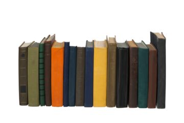 Old stacked books on white background