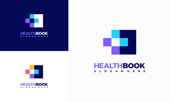 Health Book Logo Designs Concept Vector, Health Education Logo Symbol, Healthcare Logo Icon