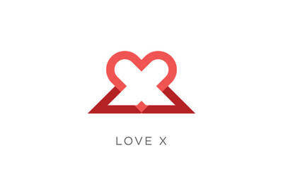 Red heart X shape business professional  line vector logo icon