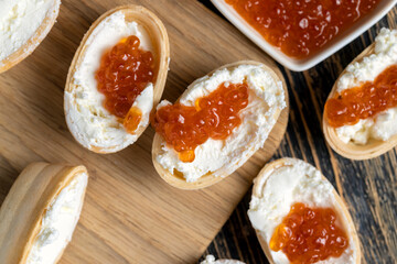 red salmon caviar during cooking