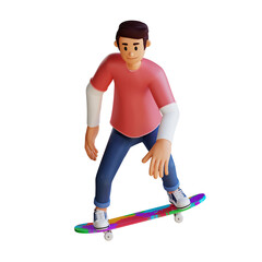 Young man skateboarding 3d character illustration