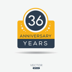 36 years anniversary celebration template, Vector illustration.