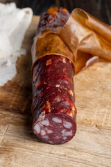 Sliced pork sausage with bacon