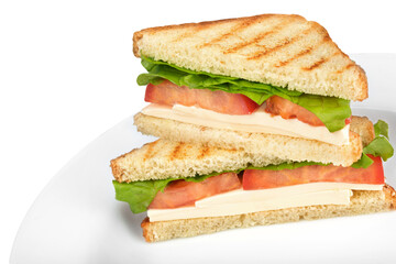 Grilled halves of sandwiches on plate