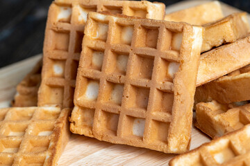 square sweet soft waffles on the table