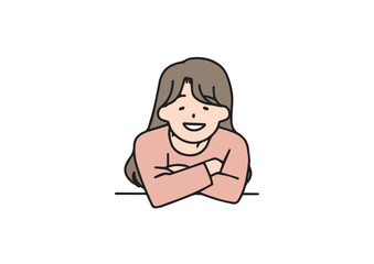 快活で笑顔で綺麗な女性　シンプルな線の人物イラスト