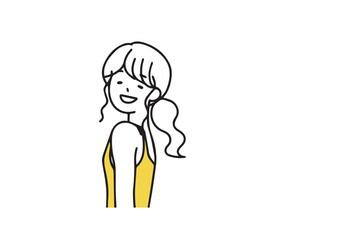 笑顔な女性のシンプルな上半身のイラスト　シンプルな線の人物イラスト