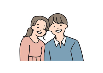 Obraz na płótnie Canvas 笑顔で寄り添う夫婦 (カップル）シンプルな線の人物イラスト