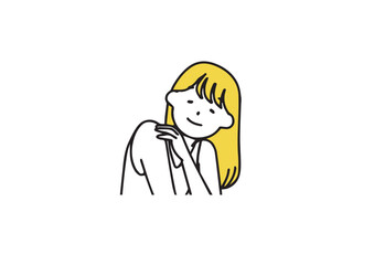 笑顔でこちらを見ている健康的な女性　シンプルな線の人物イラスト