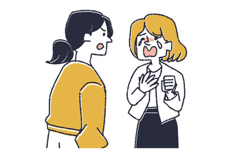 女性の友人や兄弟に泣きながら訴える女性　涙を流すさまざまな場面