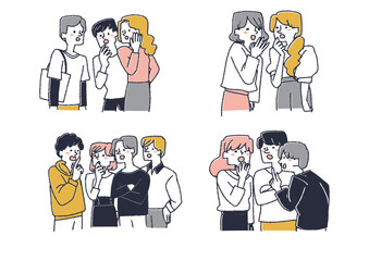 男女が固まって噂話をしている様子のセット