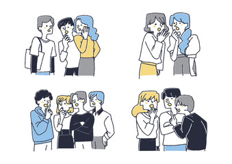 男女が固まって噂話をしている様子のセット