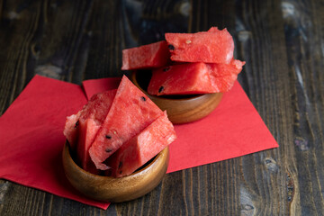 Sliced ripe and juicy watermelon of red color