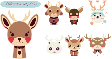 Rolgordijnen Speelgoed Reindeer 6+1 vector  set