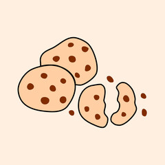 Chocolate chip cookies, doodle style flat vector