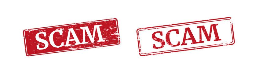 Scam alert stamp with grunge effect for media and documents. Scam alert red Rubber Stamp over a white background. Vector illustration isolated on a white background.