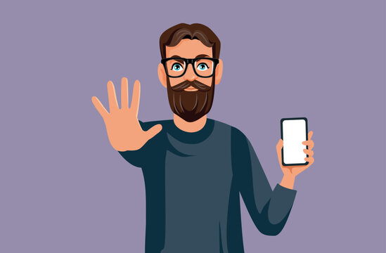 Father Holding A Smartphone Refusing Screen Time Vector Illustration. Parent Using Authoritarian Style Punishing And Grounding Taking Phone Away
