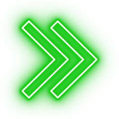 Neon green arrow icon, arrow icon on transparent background