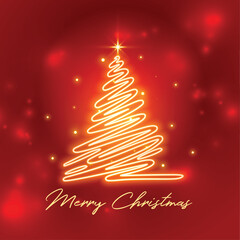 merry christmas red background with sparkling xmas tree design