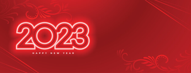 happy new year festival banner with 2023 red neon text