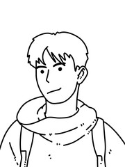 black and white of cute man cartoon for coloring