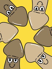 cute mushoom cartoon on yellow background