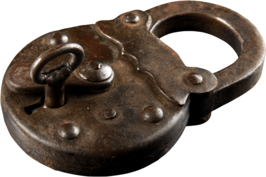 Ancient iron lock and key isolated on a white background