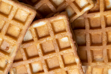 square sweet soft waffles on the table