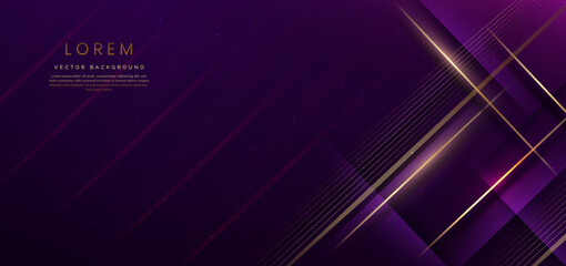 Abstract elegant dark purple background with golden line and lighting effect sparkle. Luxury template award design.