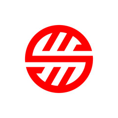 Initial letter S logo template with geometric circle line art illustration in flat design monogram symbol