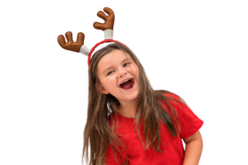 Child girl with deer antlers isolated