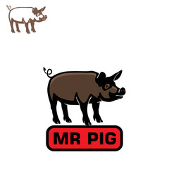 big boar logo, silhouette of smart pig standing vecctor illustrations