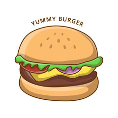 Burger Yummy food Logo. Food and Drink Illustration. Fastfood and Junkfood Icon Symbol