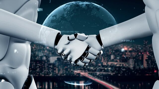 Futuristic robot artificial intelligence huminoid AI programming coding technology development and machine learning concept. Robotic bionic science research for future of human life. 3D rendering.