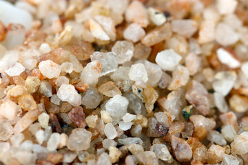 Aquarium Quartz sand (Amber quartz) gravel with a sense of transparency texture. Close-up macro...