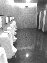 black and white of toilet room