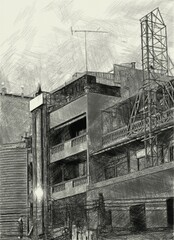 black and white of building background