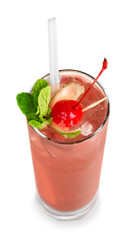 Set of various drinks, cocktails and beer isolated on white background