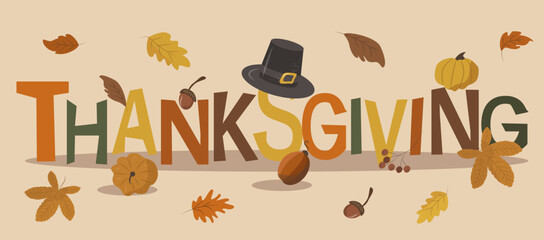 vector illustration in flat style - banner on thanksgiving day theme