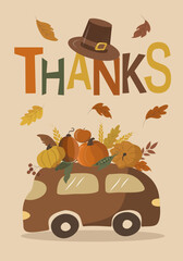 vector illustration in flat style - happy thanksgiving greeting card